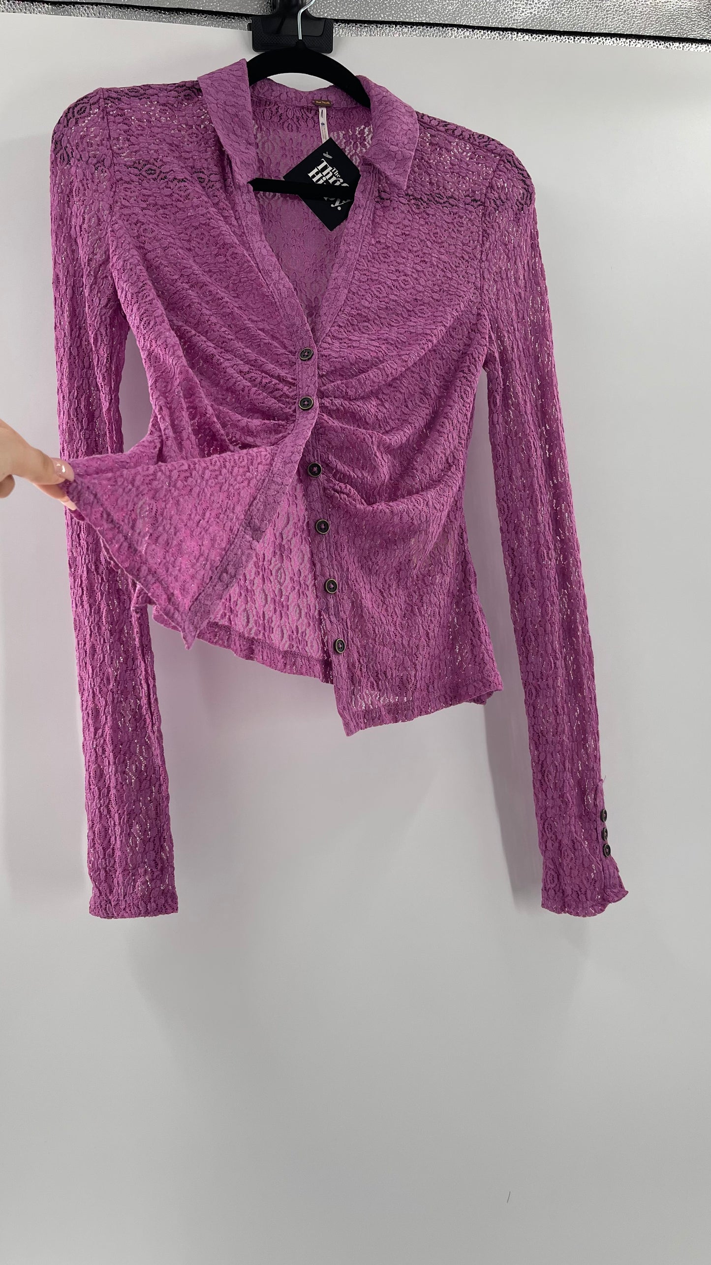 Free People Flower Fields Lavender Lace Collared Button Up (Small)