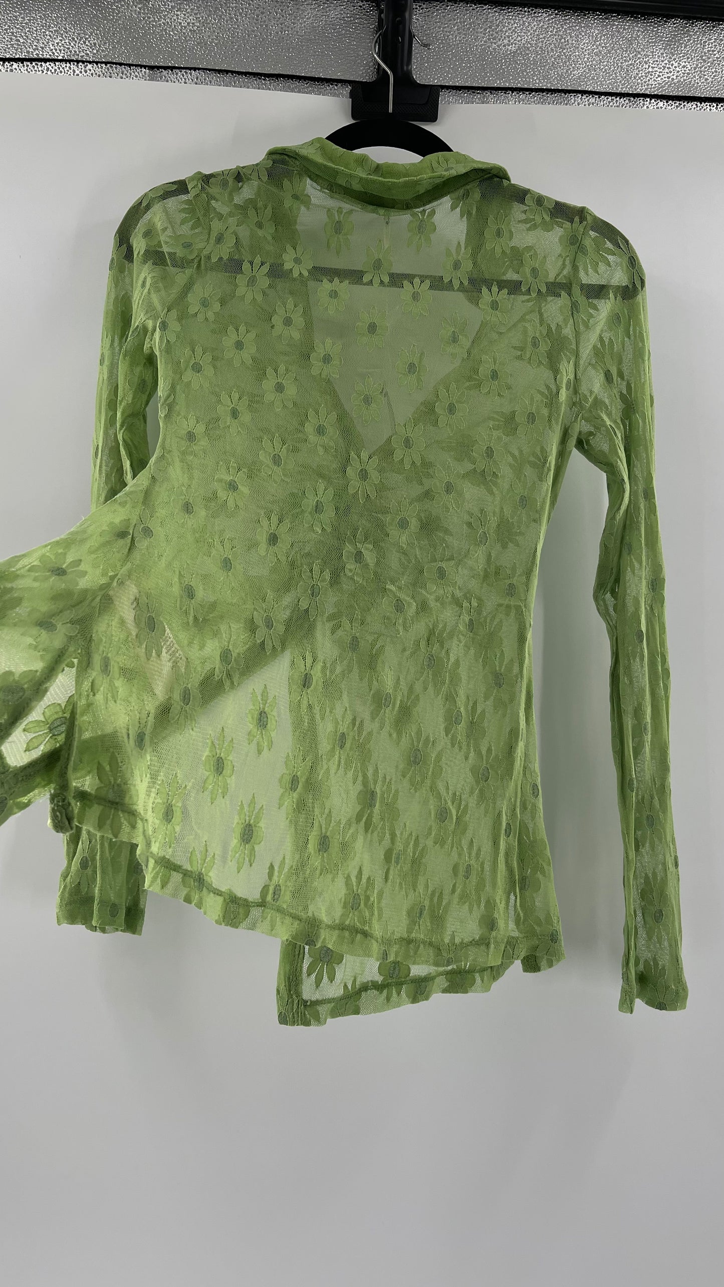 Free People Flower Fields Green Lace Collared Button Up (Small)