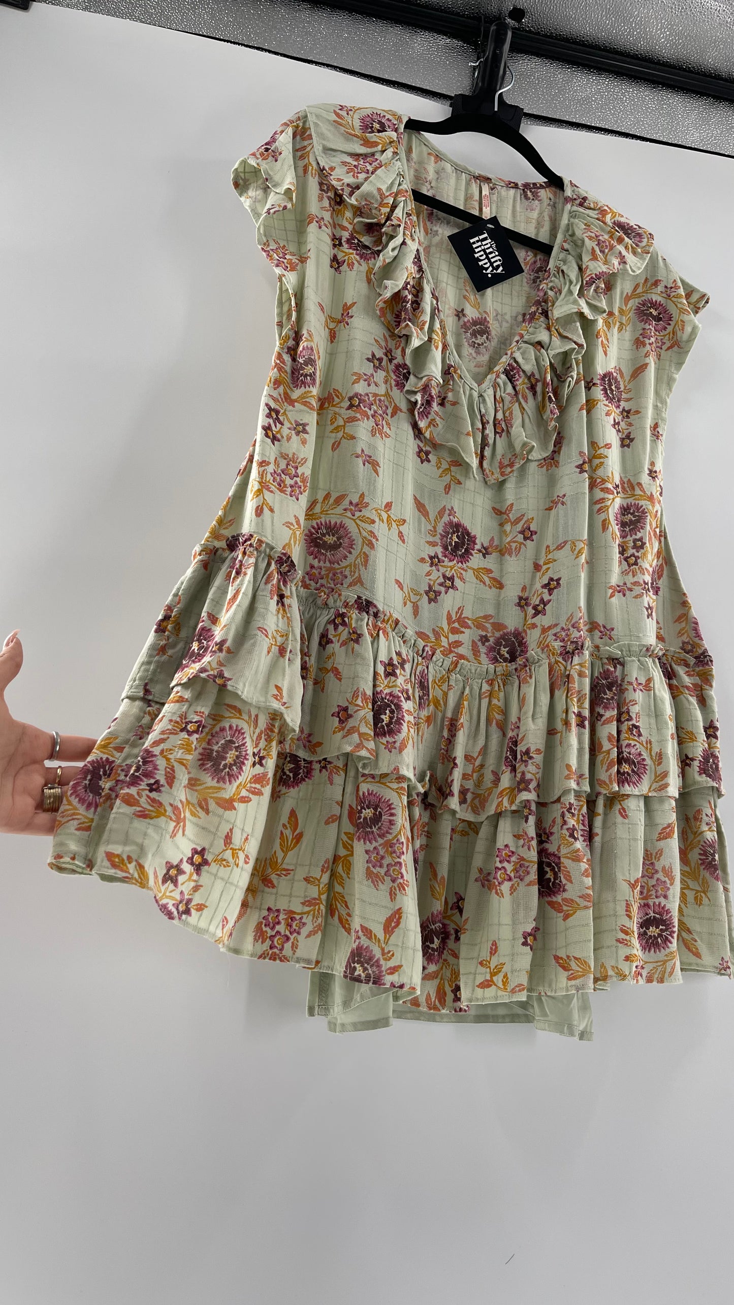 Free People Luna Mint Toned Tiered Floral Mini (XS)