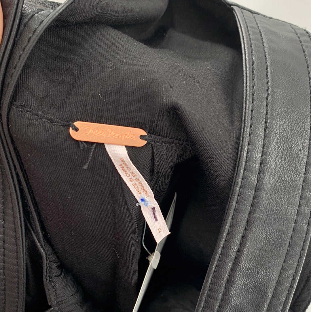 Free People Vegan Black Leather Front Buttons Side Knife Pockets (Size XS)
