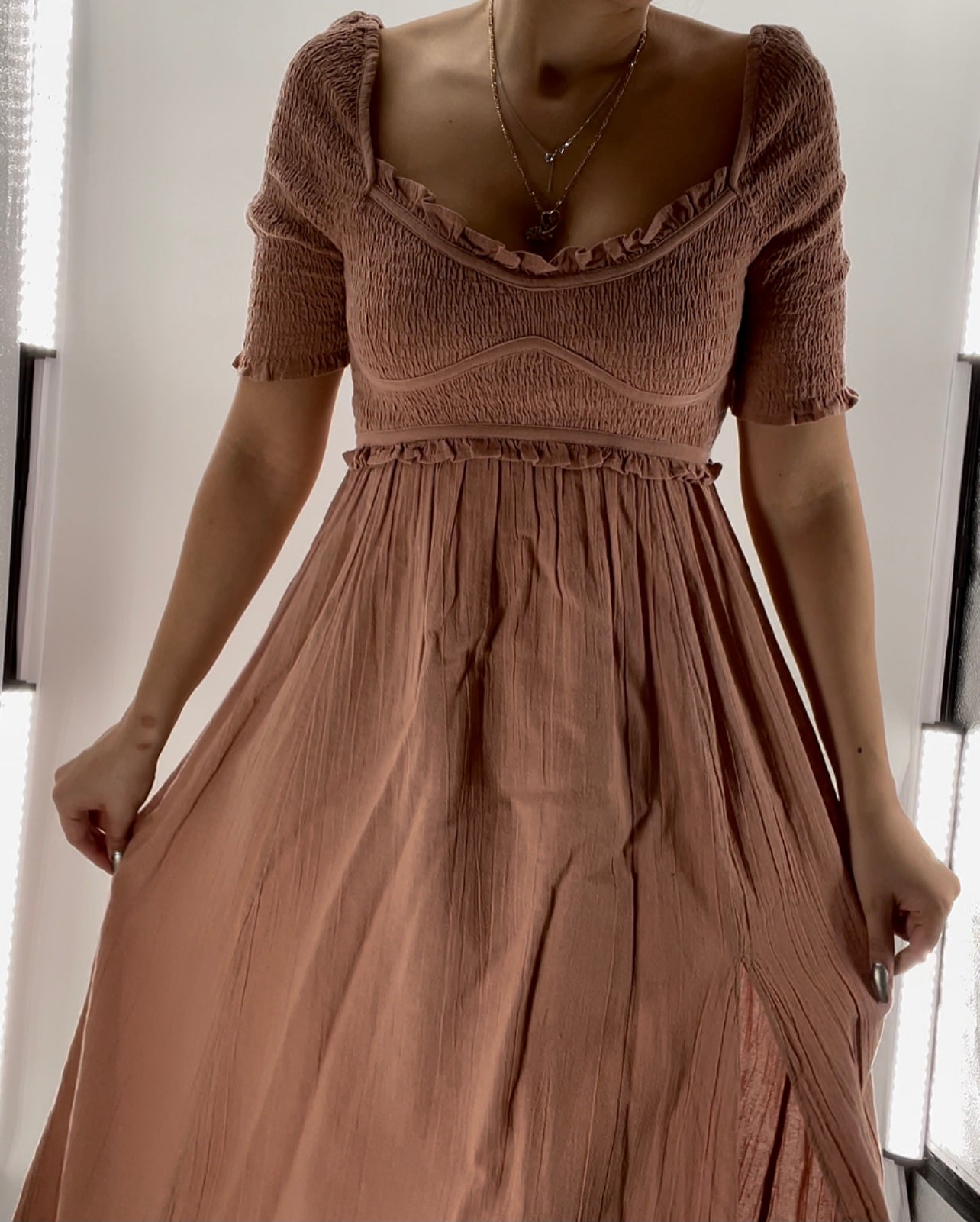 Free People Mauve/Dusty Pink Smocked Maxi (XS)