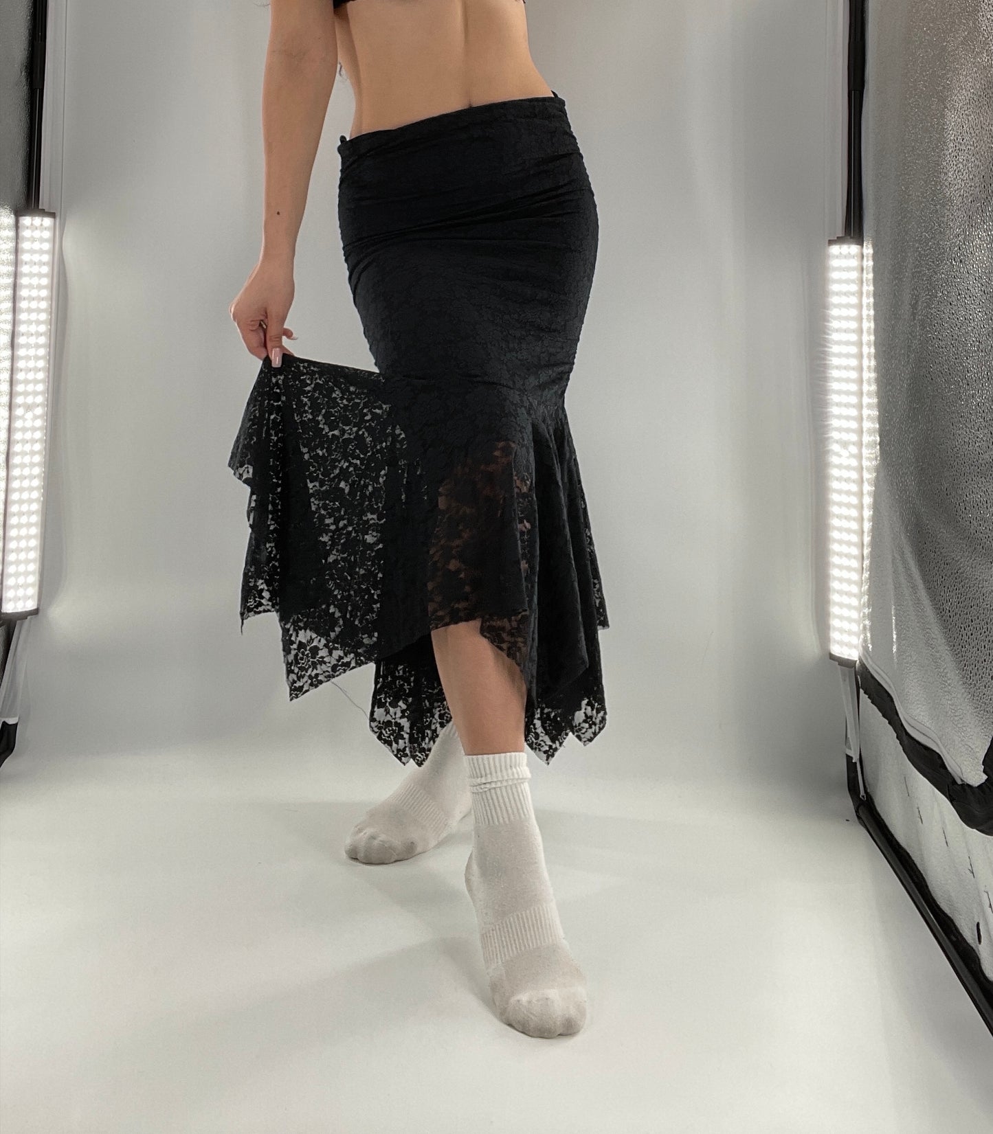 Vintage KOJIYOHJI Black Lace Dress/Skirt w Hankerchief Hem (Medium)