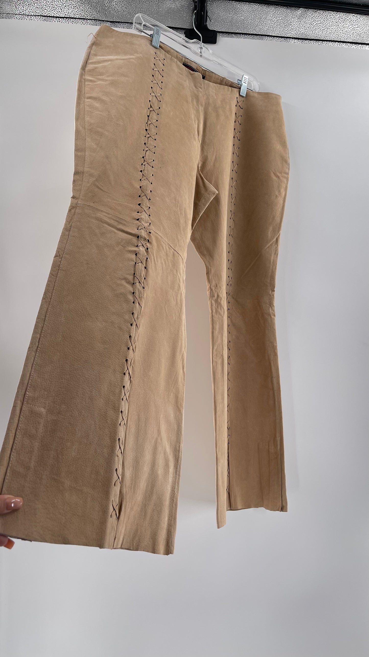 Vintage HYPOACTIVE Tan Leather Lace Up Plus Size Flare Pants (22W)