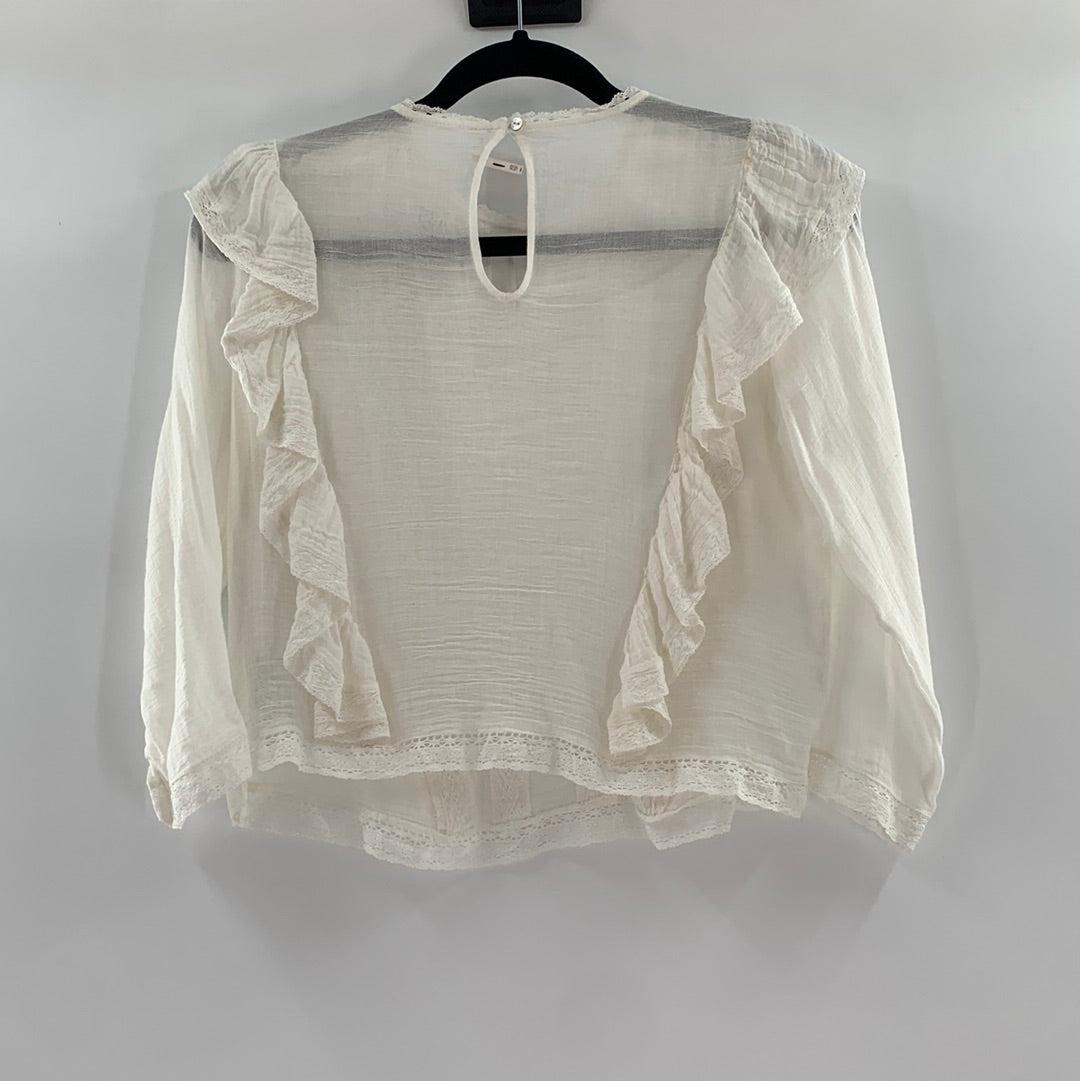 Free People White Ruffle Blouse (XS)