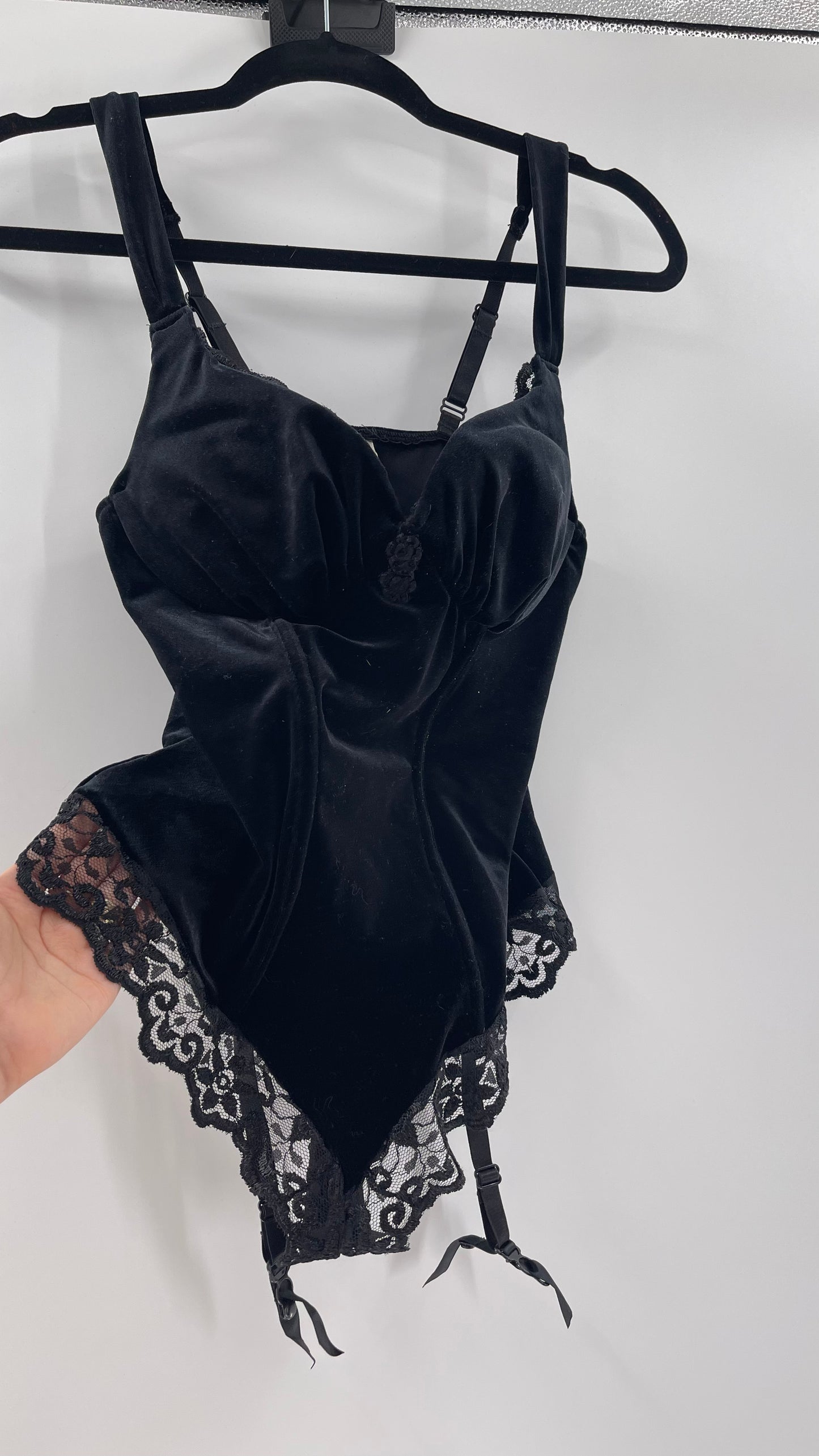Deadstock Vintage Victoria’s Secret Black Velvet Corseted Body (Large)