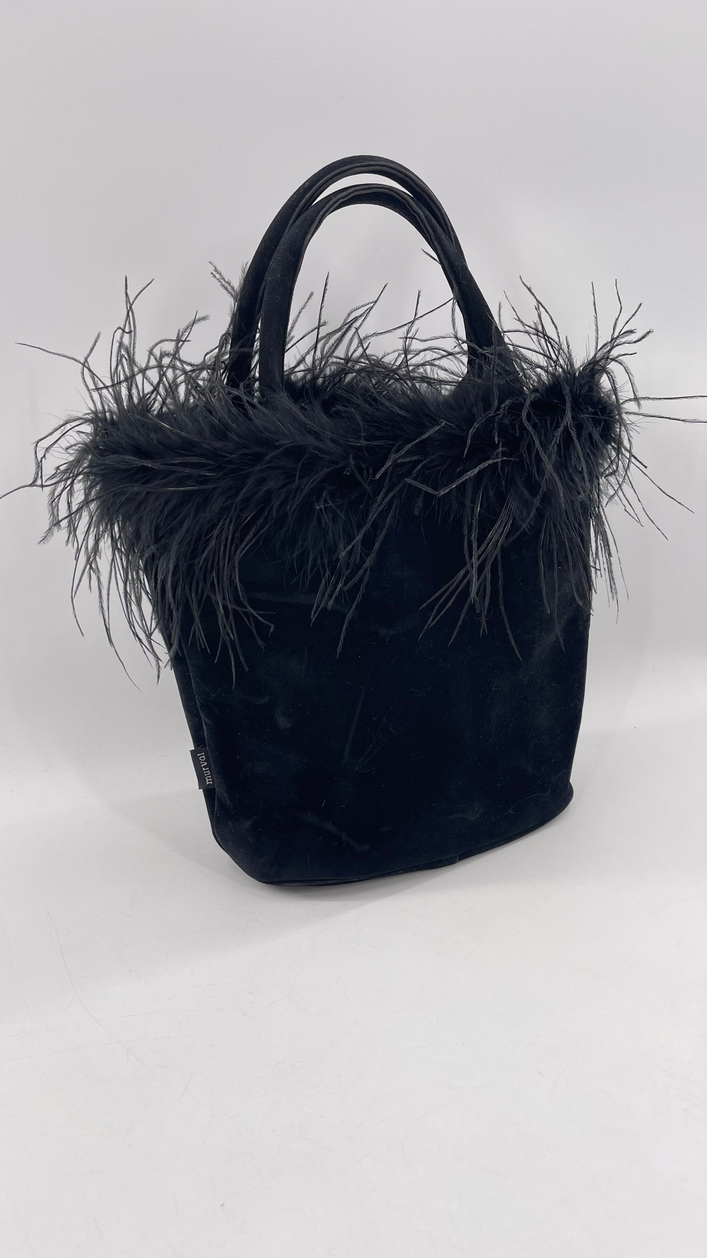 Vintage 1990s Black Ostrich Feather Bag