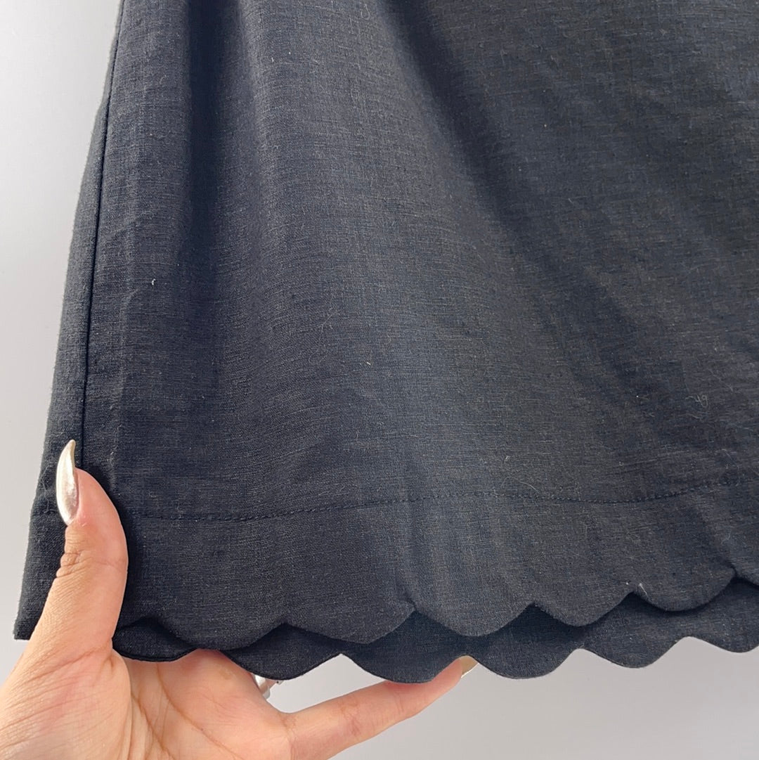 Urban Outfitters Black Linen Mini Skirt With Belt and Scalloped Hem(Size M)