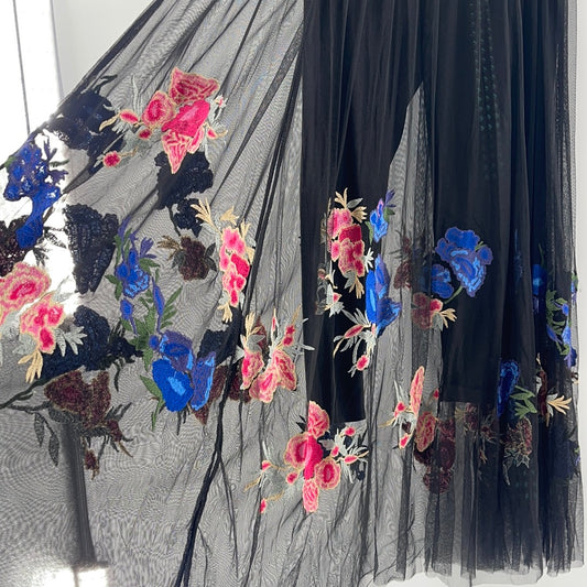 Free People Black Leggings Maxi Black Tule with Embroidered Flowers (Size M)