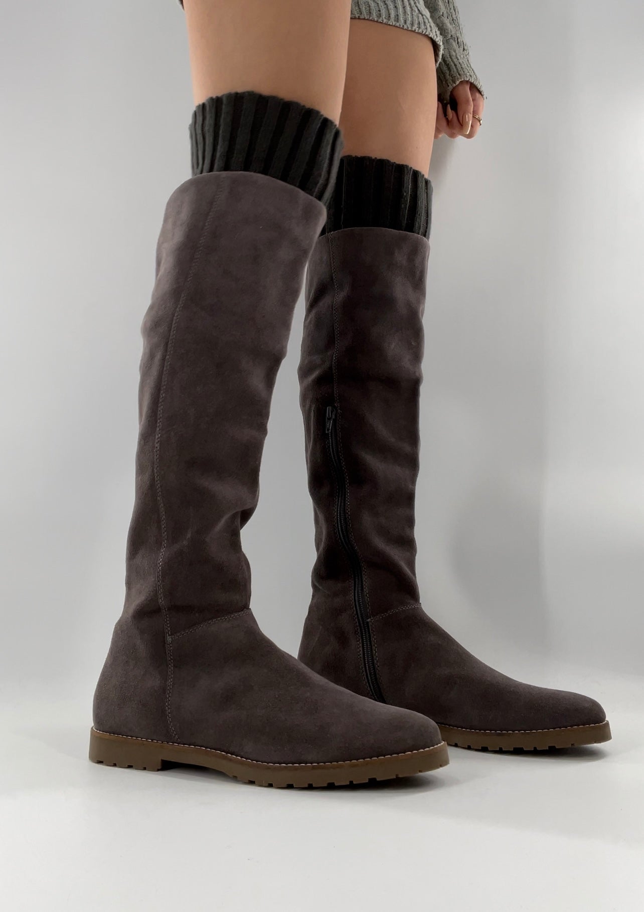 CORSO COMO Suede Knee High Boots Grey with Built in Leg Warmer (10)