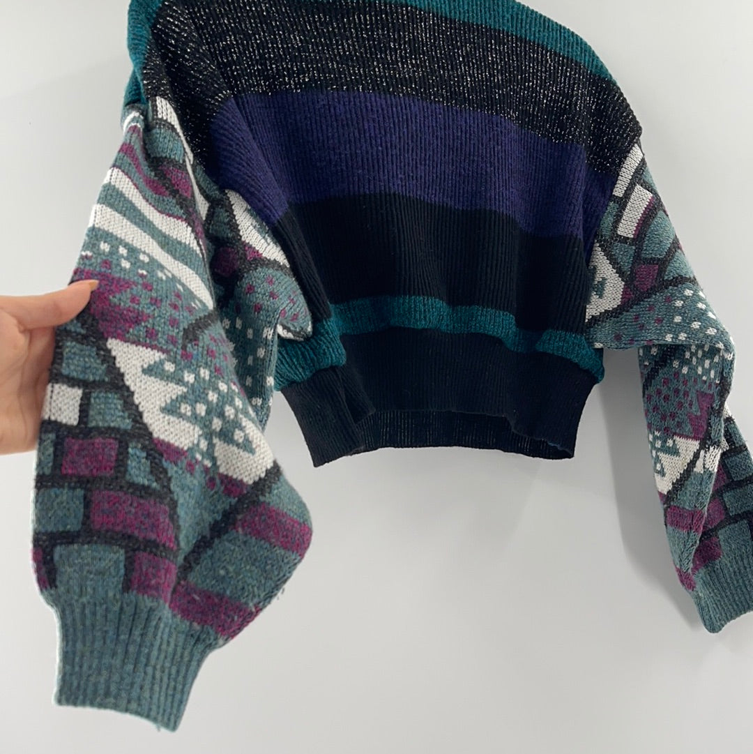 Urban Outfitters - Renewal Outfitters - Patterned Sleeves and Striped Torso Cropped Sweater ( Size Medium) ** WITH TAGS**
