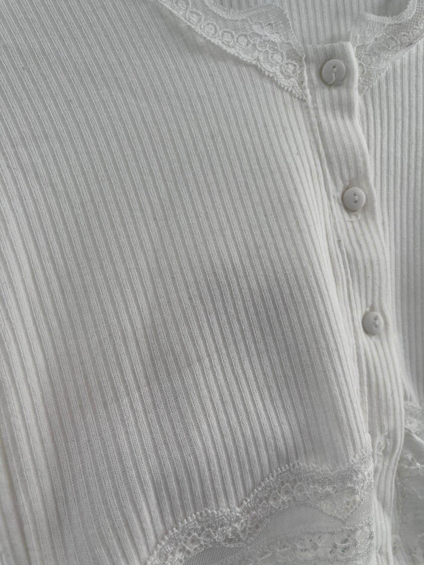White Ribbed Short Sleeve with Lace (XS)