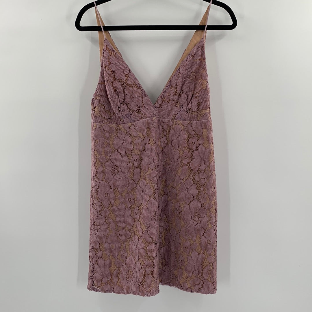 Free People Lilac Corduroy Lace Over Nude Underlay Sleeveless Mini Dress (Size 2)