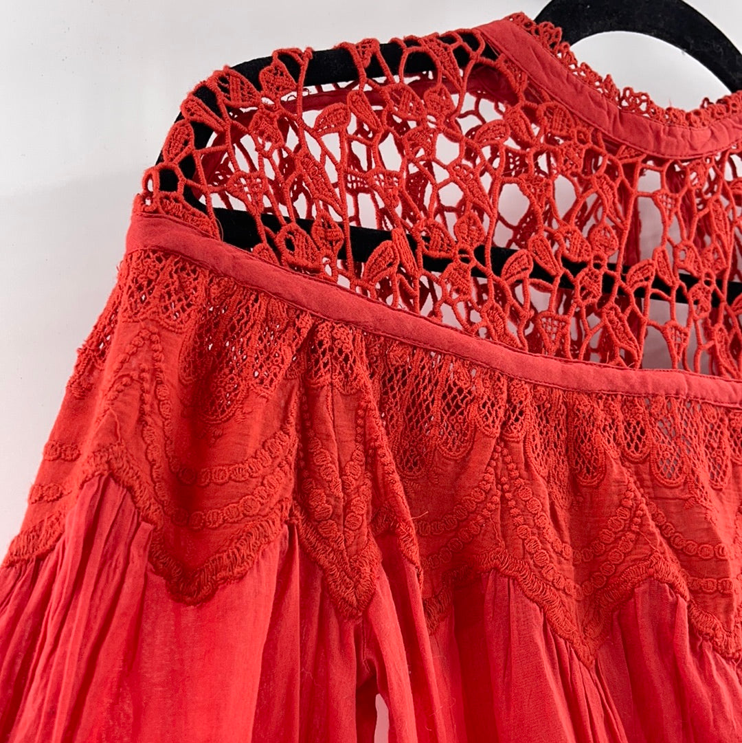 Free People red lace and cotton blouse (XS)