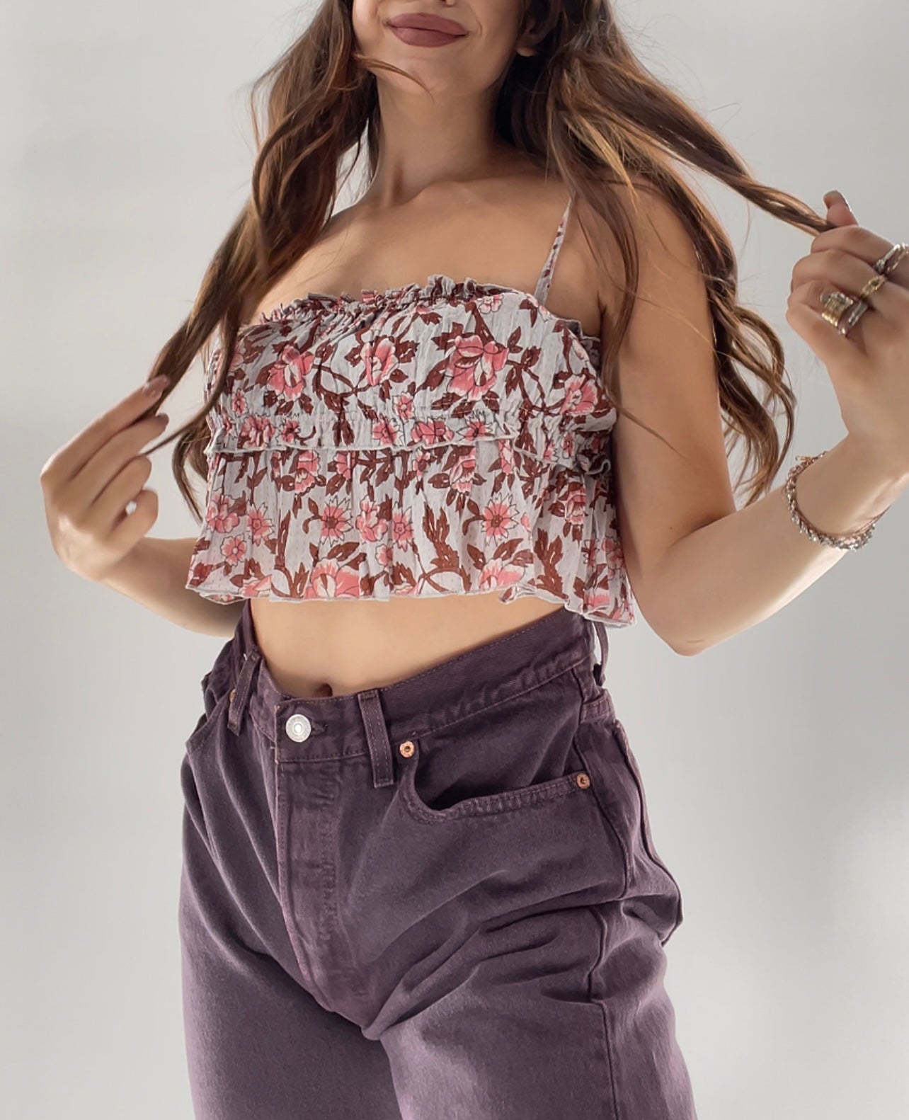 Free People Slate Blue Ruffle Tank (S)