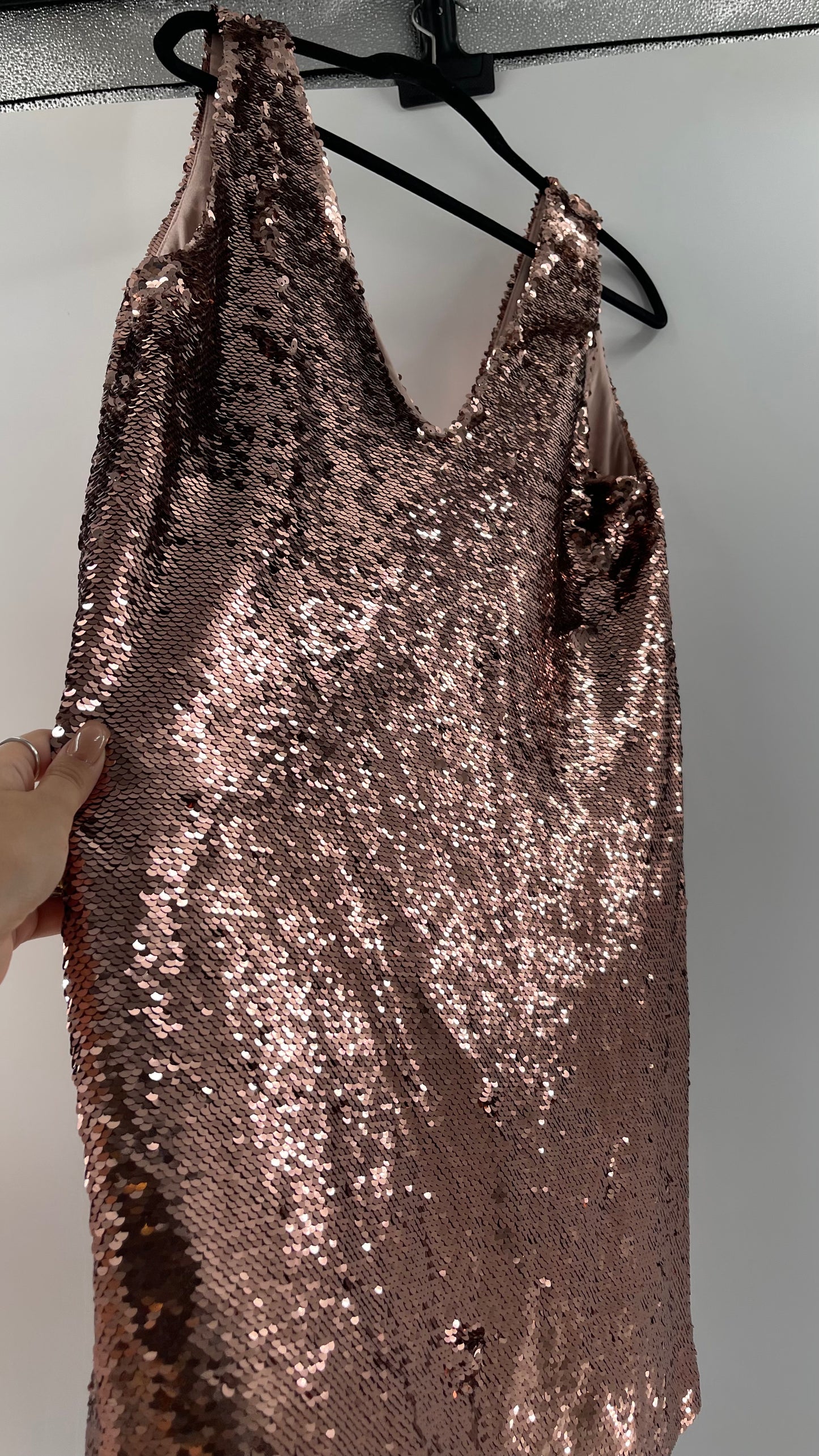 Free People X BB Dakota A Pretty Penny Rose Gold/Copper Sequin Dress (Medium)