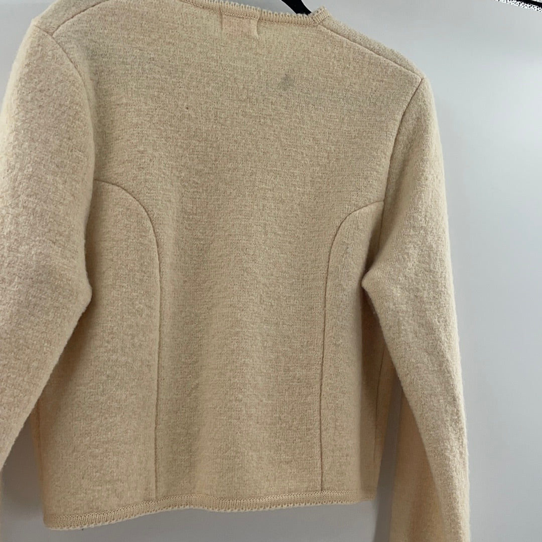 Ashley 100% Wool Cream Cardigan With Silver Buttons (Size 11/12)