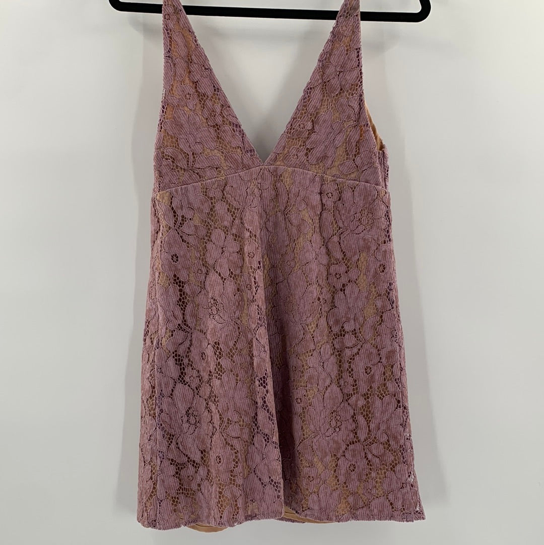 Free People Lilac Corduroy Lace Over Nude Underlay Sleeveless Mini Dress (Size 2)