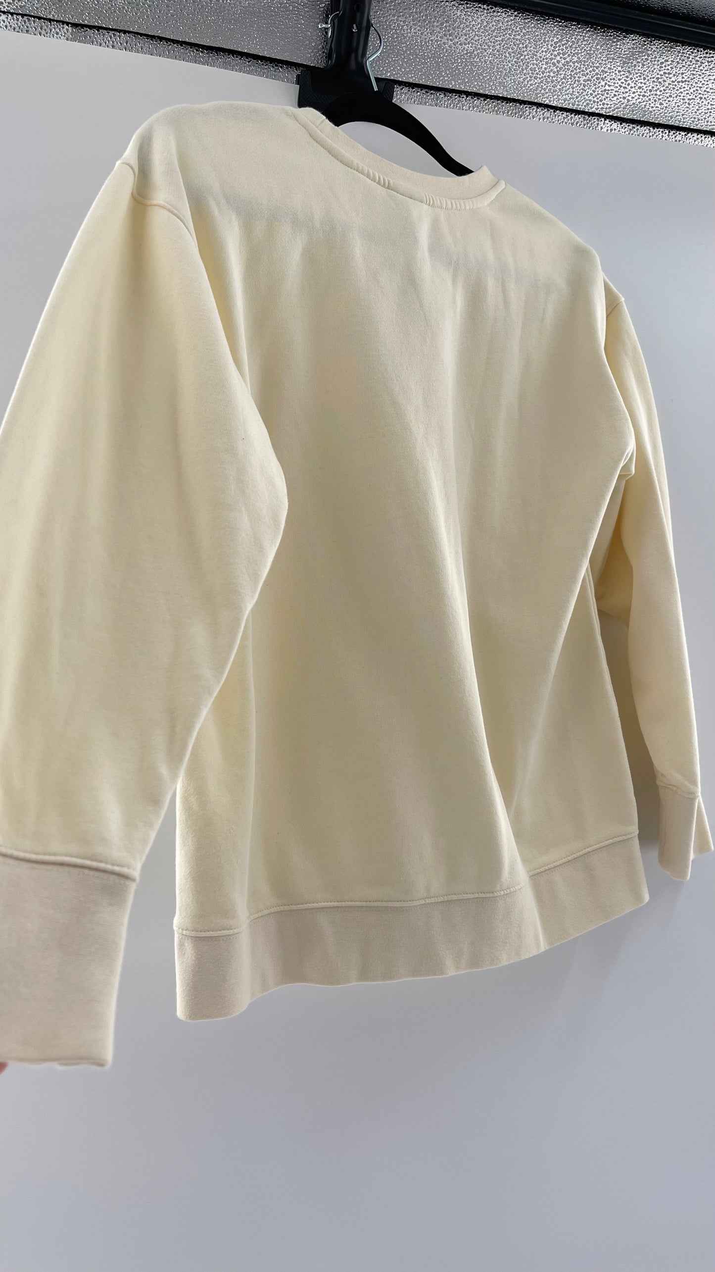 Cream Nike Crewneck with Minimalist Black Chest Logo (Large)