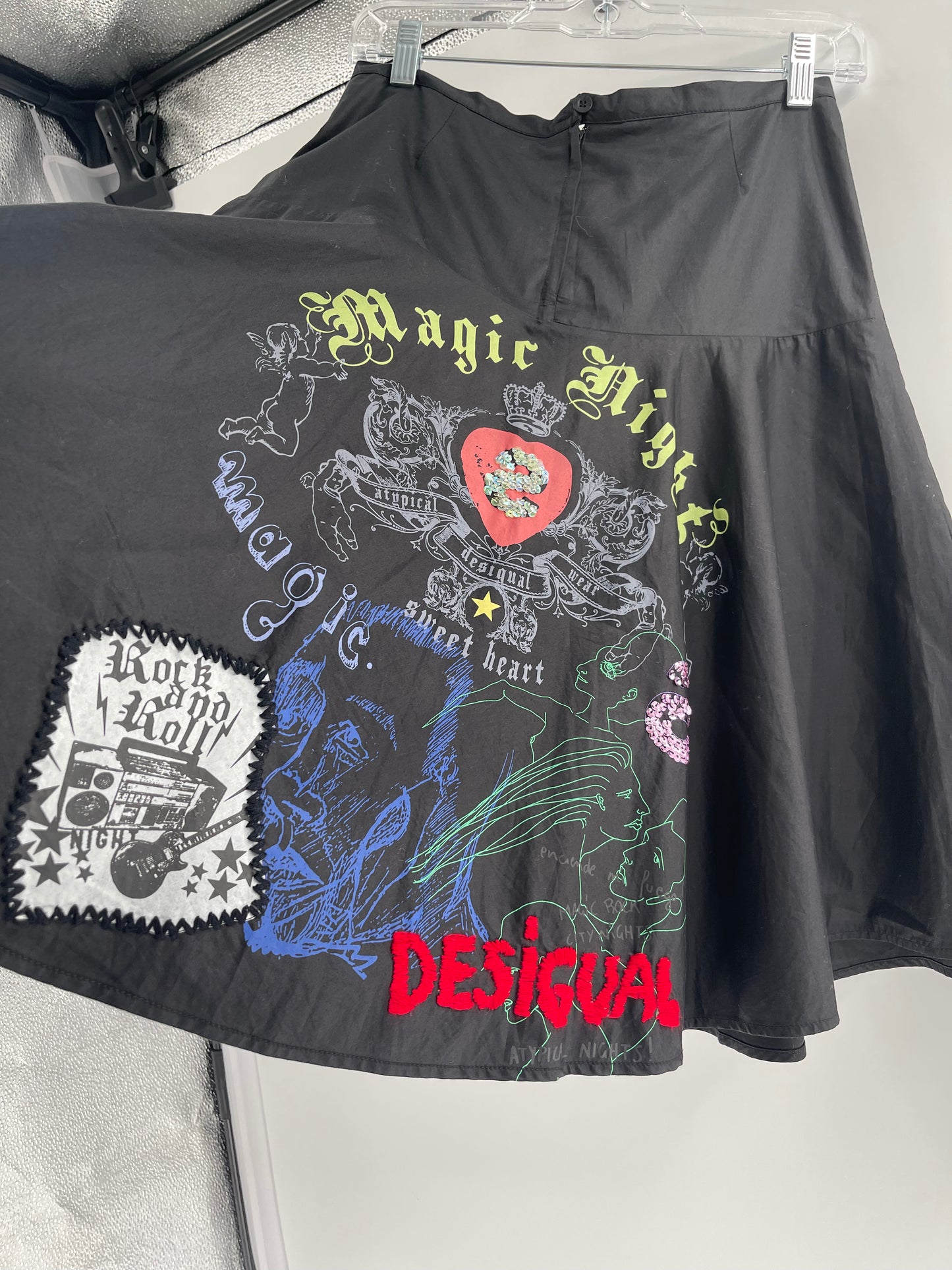 Deesigual - Punk Rock Embroidered Vintage Skirt (Size 36)