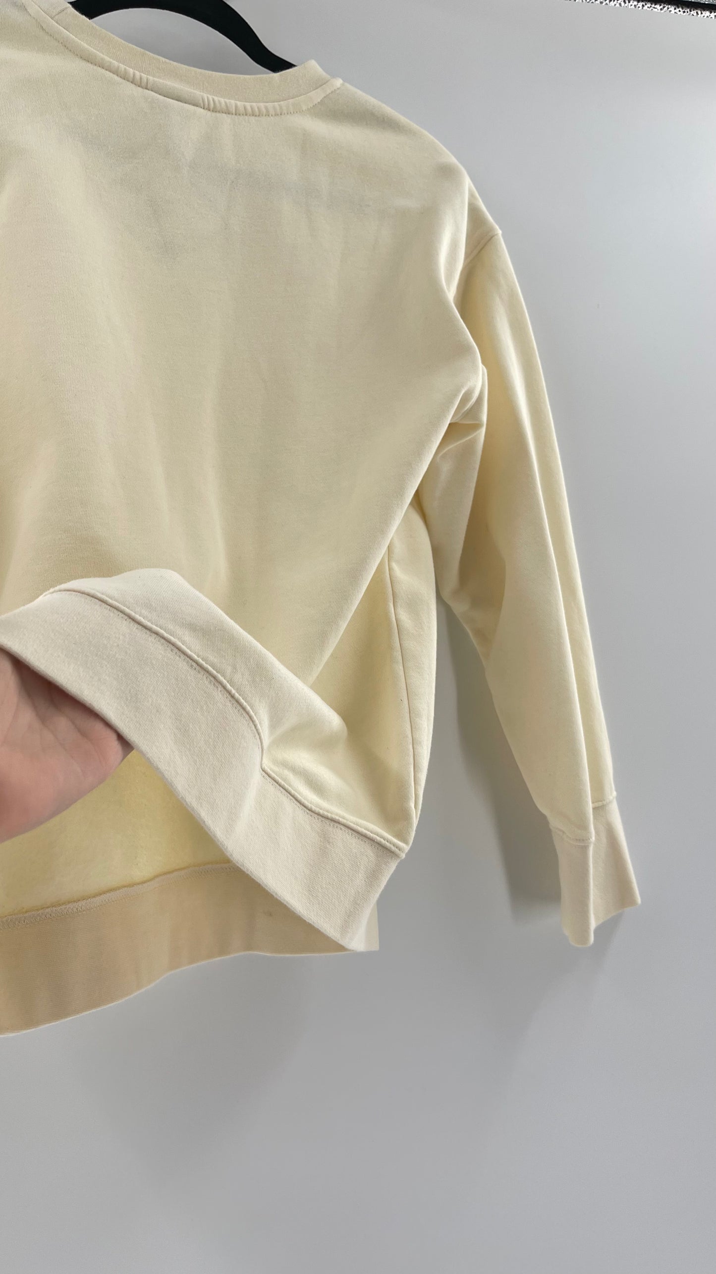 Cream Nike Crewneck with Minimalist Black Chest Logo (Large)