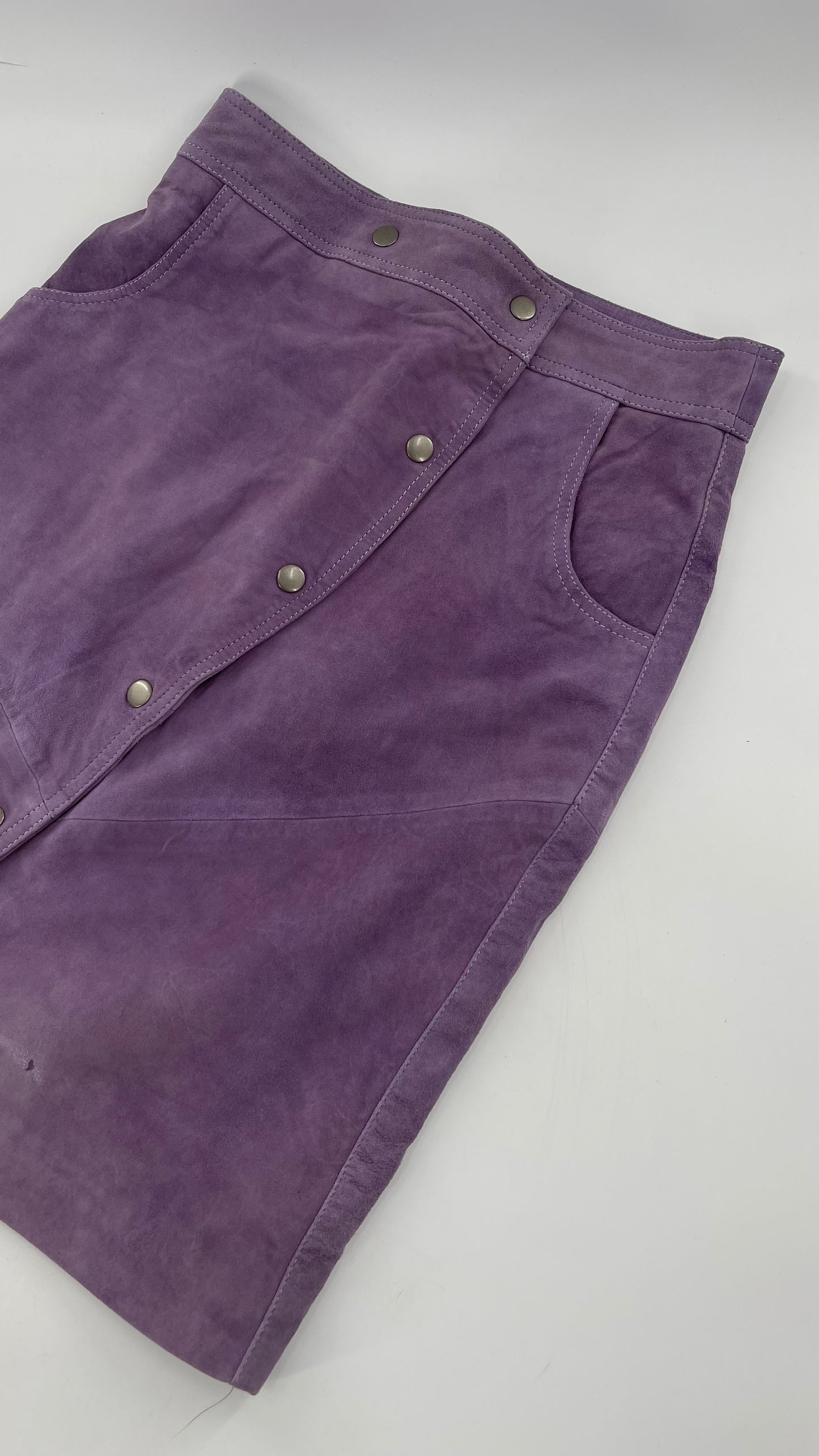 Free People Understated Purple Leather Knee Length Skirt (4)