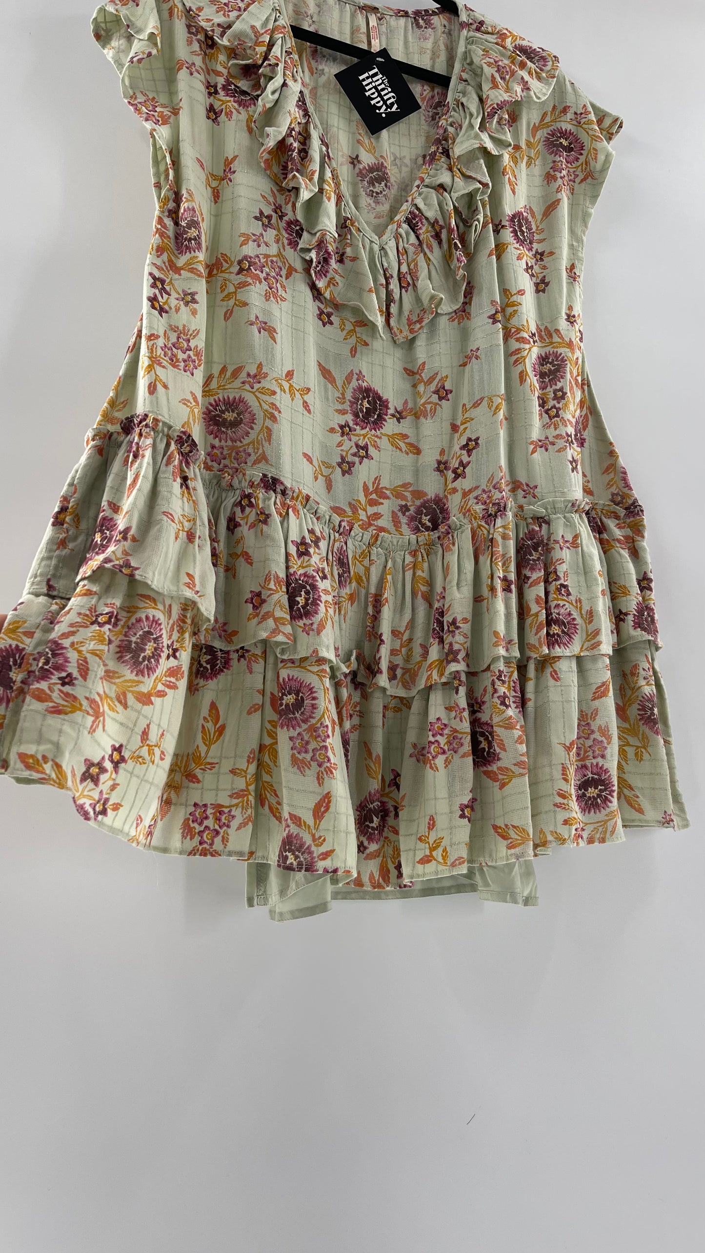 Free People Luna Mint Toned Tiered Floral Mini (XS)
