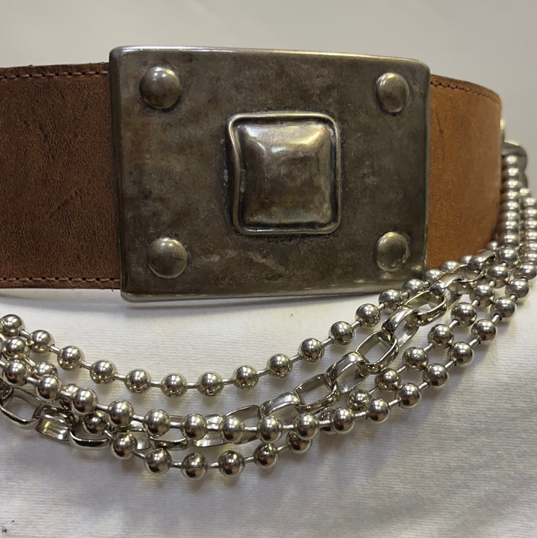 Streets Ahead thick leather belt with draping chains