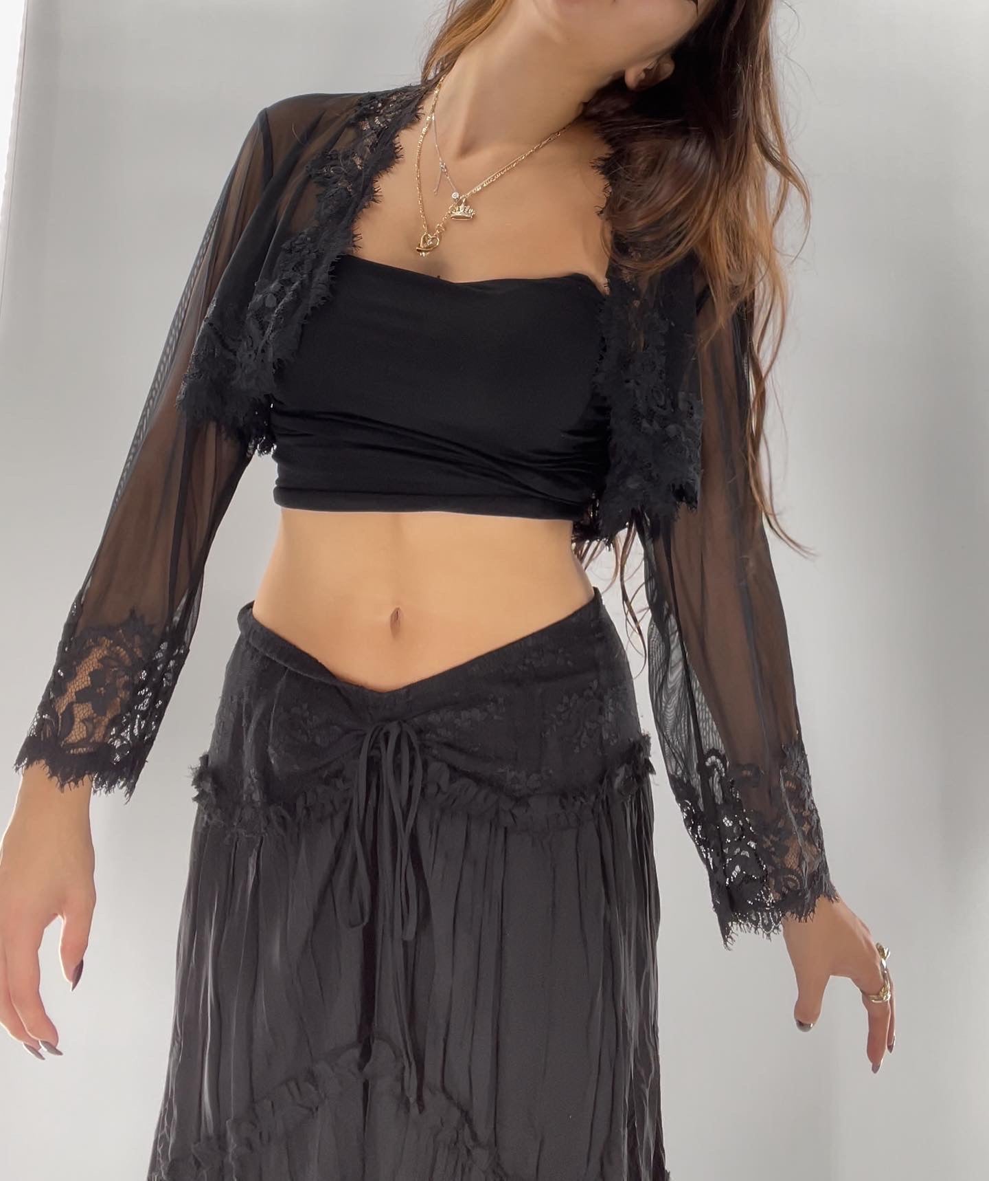 Black Mesh + Lace Bolero (Medium)