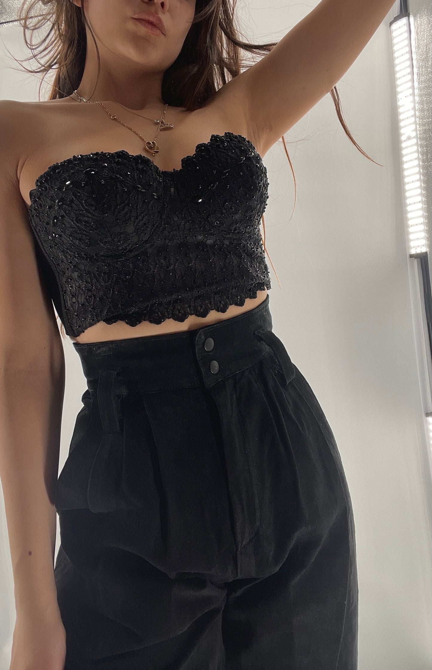Windsor Black Lace Beaded Cropped Corset (XS)