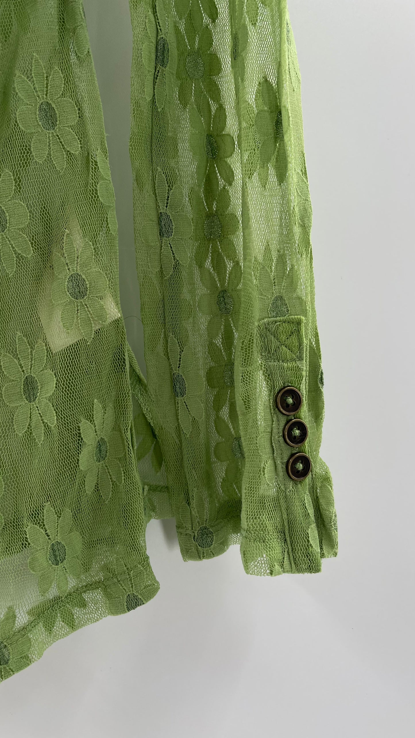 Free People Flower Fields Green Lace Collared Button Up (Small)