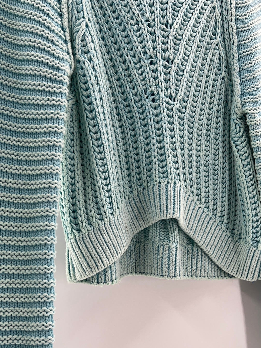 Free People Sweetheart Sweater Chunky Rib Knit Mock Neck Pullover Light Blue (Size Small)