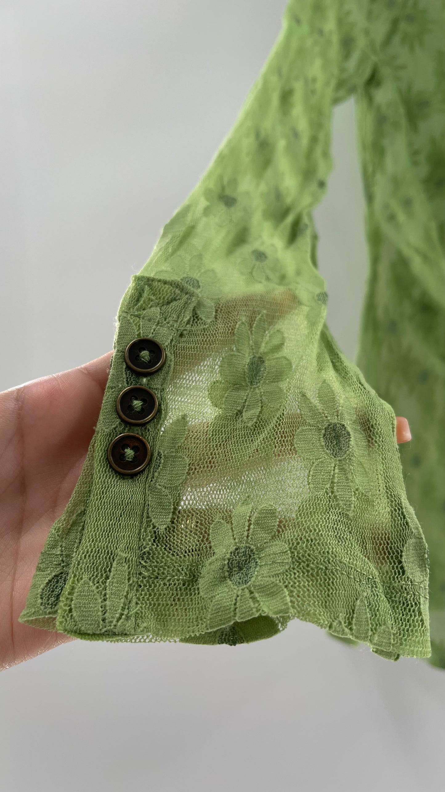 Free People Flower Fields Green Lace Collared Button Up (Small)
