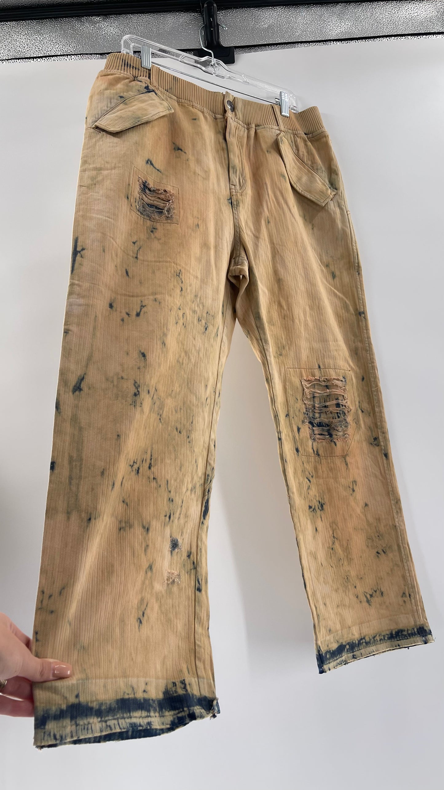 Free People Tan/Denim Distressed Straight Leg (Large)