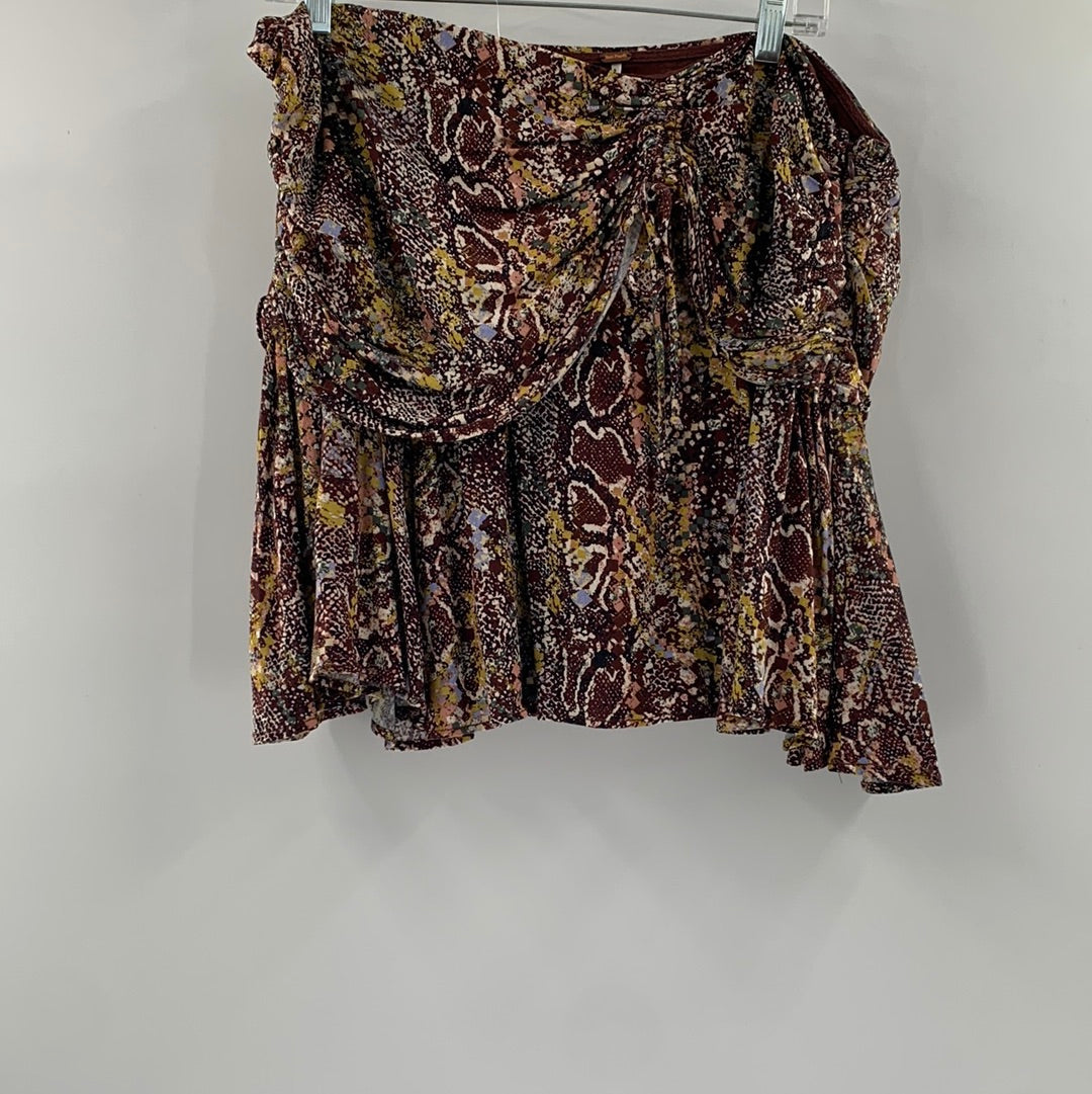Free People Brown with Yellow Green Pink Snake Print Mini Skirt(Size 6)