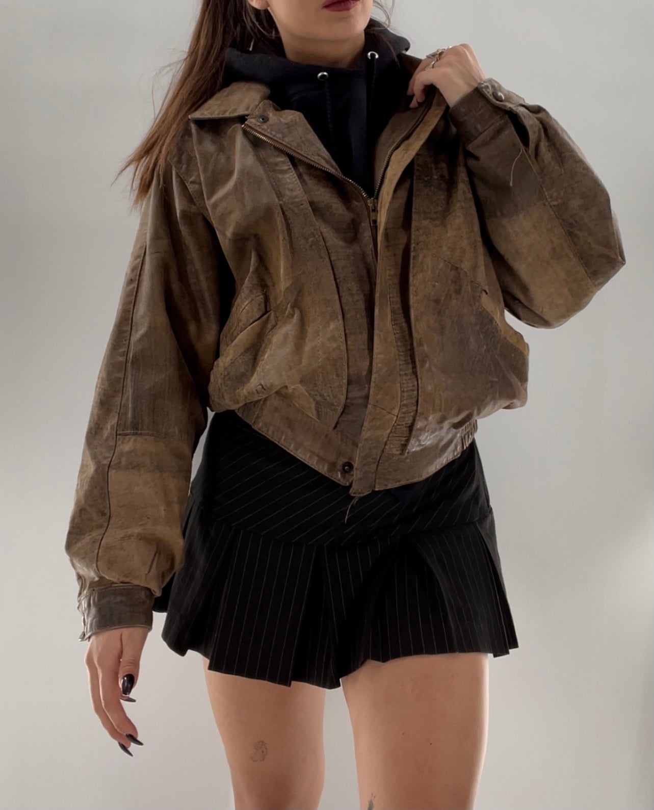 Vera Pelle Vintage Leather Bomber Jacket (46)