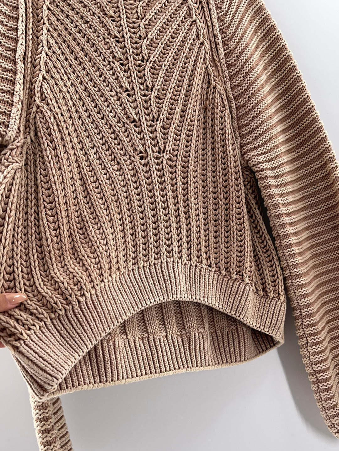 Free People Sweetheart Sweater Chunky Rib Knit Mock Neck Pullover Tan (Size Medium)