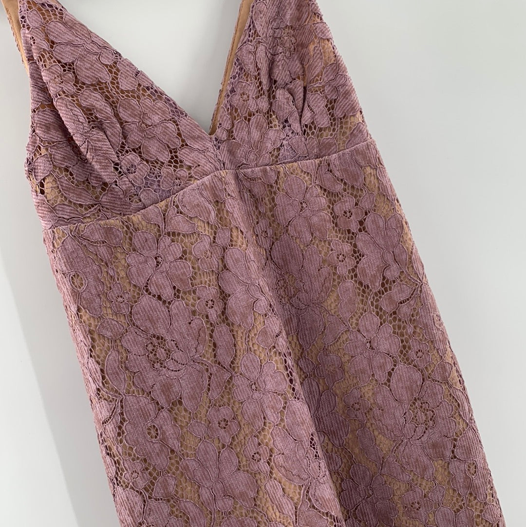 Free People Lilac Corduroy Lace Over Nude Underlay Sleeveless Mini Dress (Size 2)