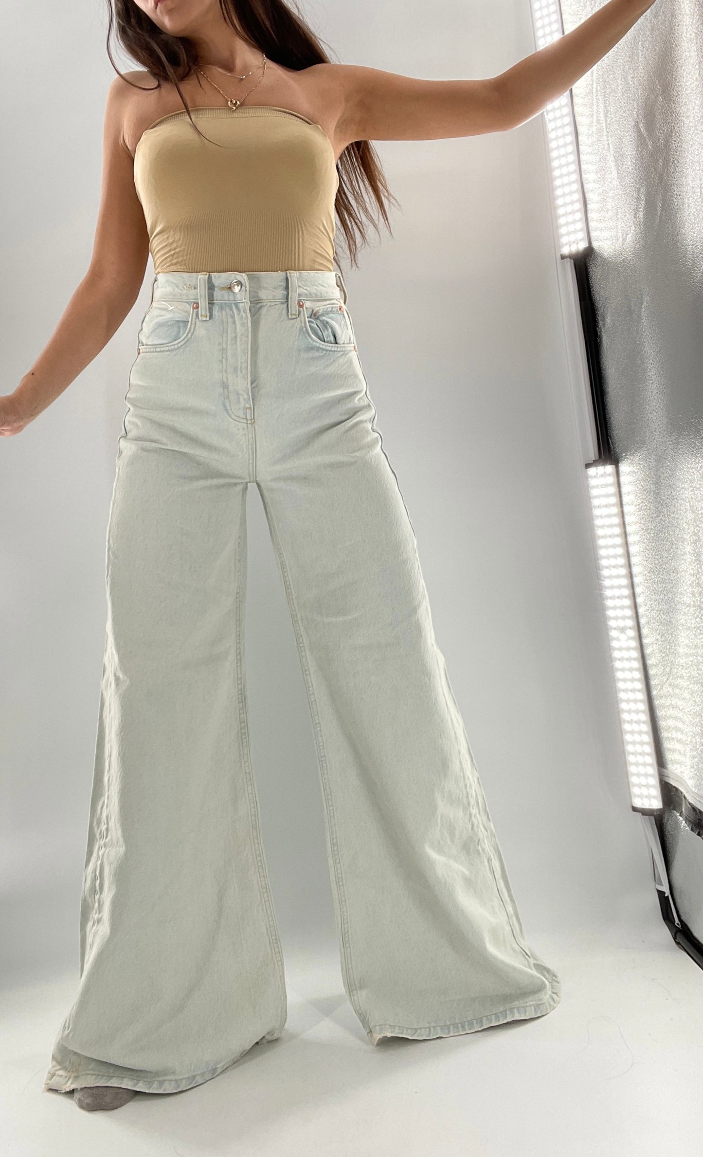 Free People Light Wash High Waist Wide Legs (27)