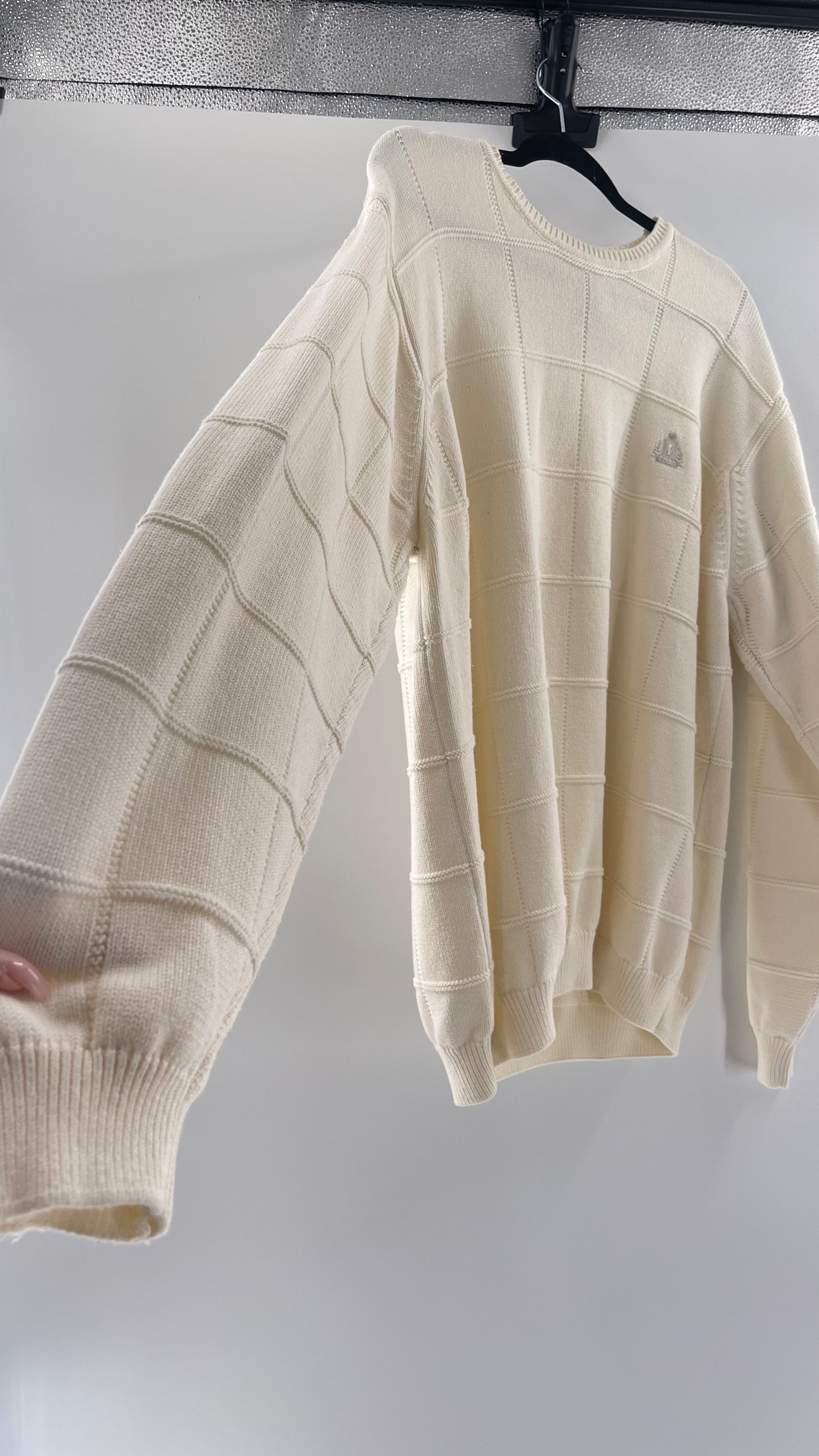 Vintage IZOD Cream Square Stitch Sweater (XL)