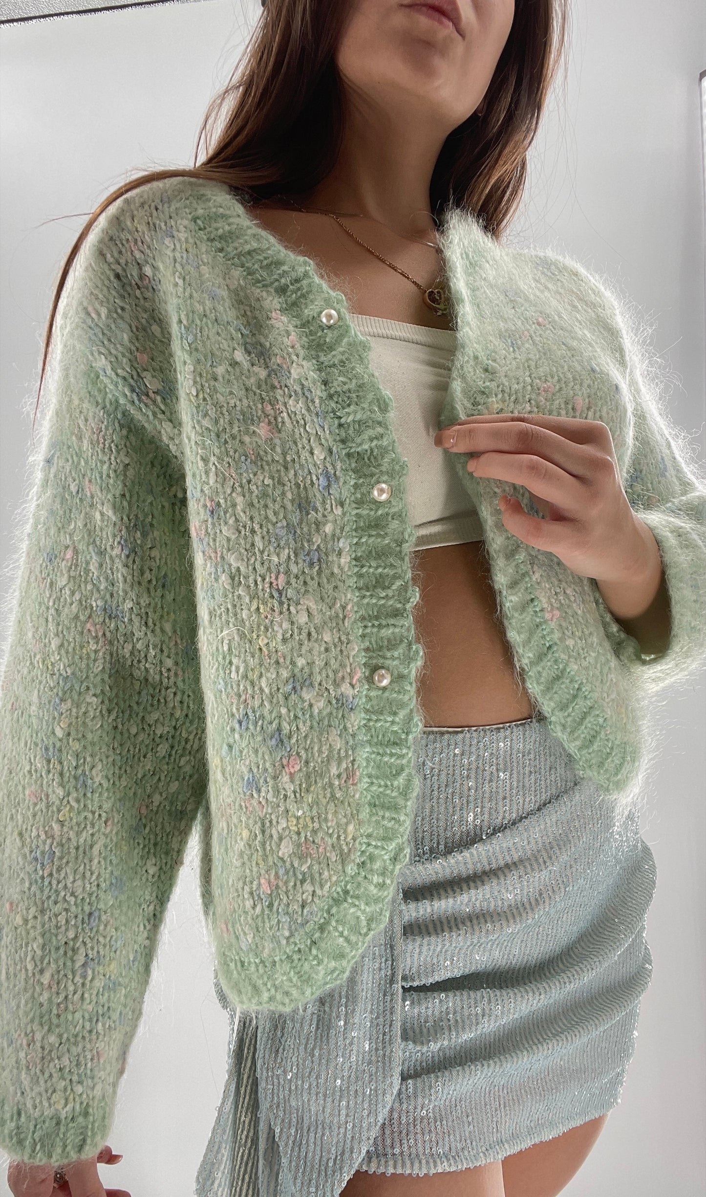 Vintage Pastel and Pearl Granny Cardigan (Medium)