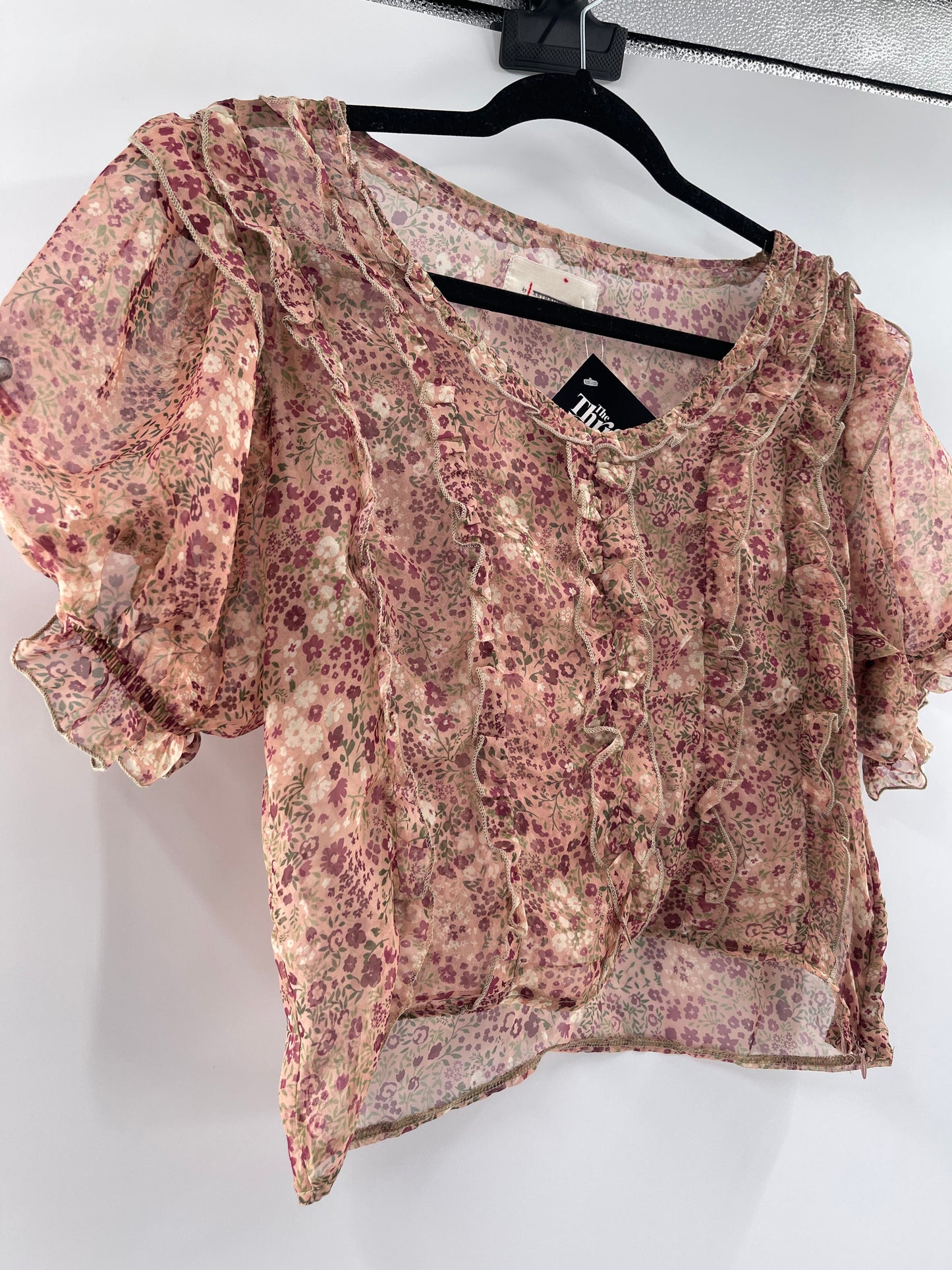 Anthropologie Floral Voile Ruffled Top (Small)