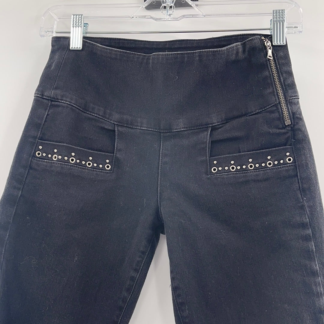Paige Anthropologie Black Encrusted Zipper Jeans (Size 24)