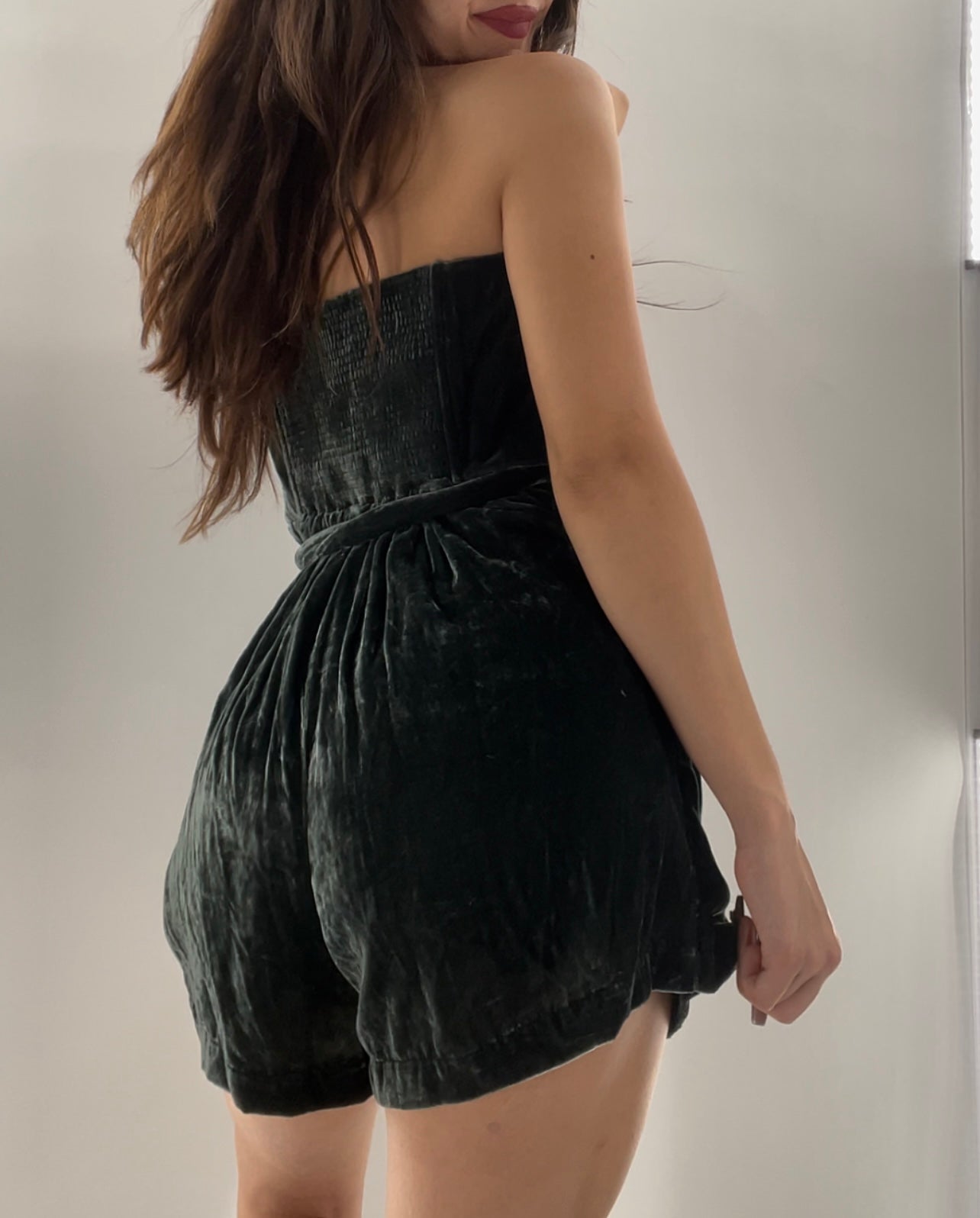 Free People Emerald Green Velvet Romper (Medium)