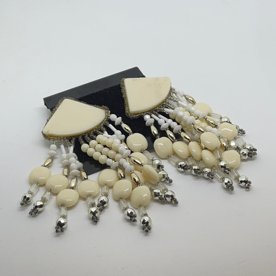 Pearl Colored Beaded Dangly Earrings