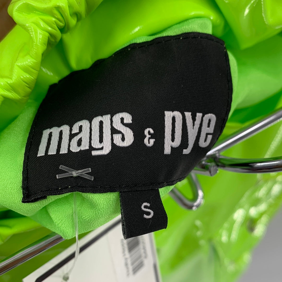 Mags + Pye Glossy Lime Green Zip Up Mini Skirt (Size Small)