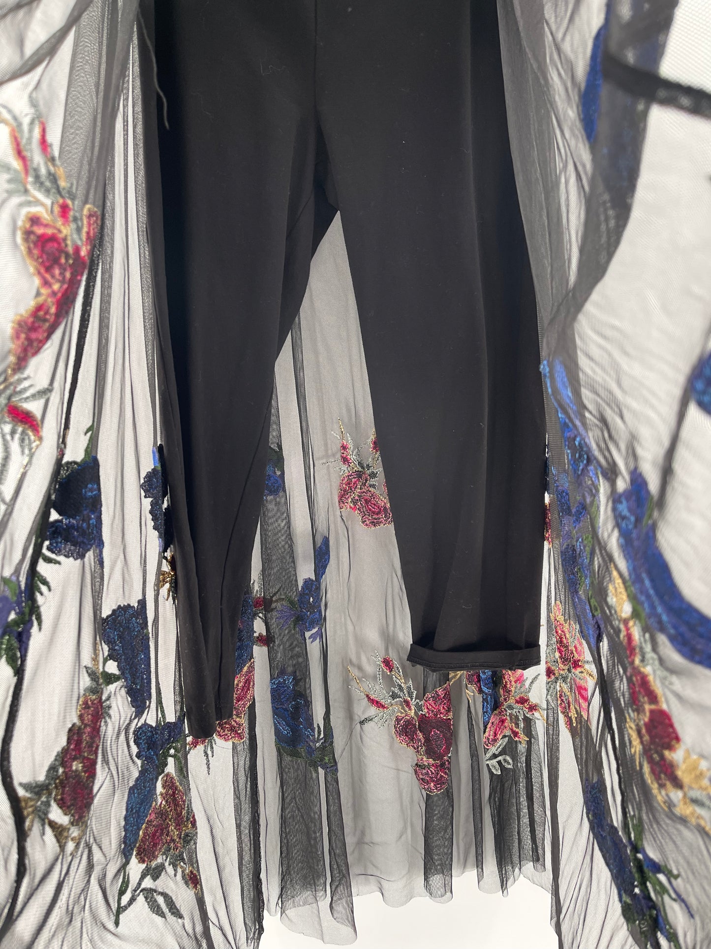 Free People Black Leggings Maxi Black Tule with Embroidered Flowers (Size M)