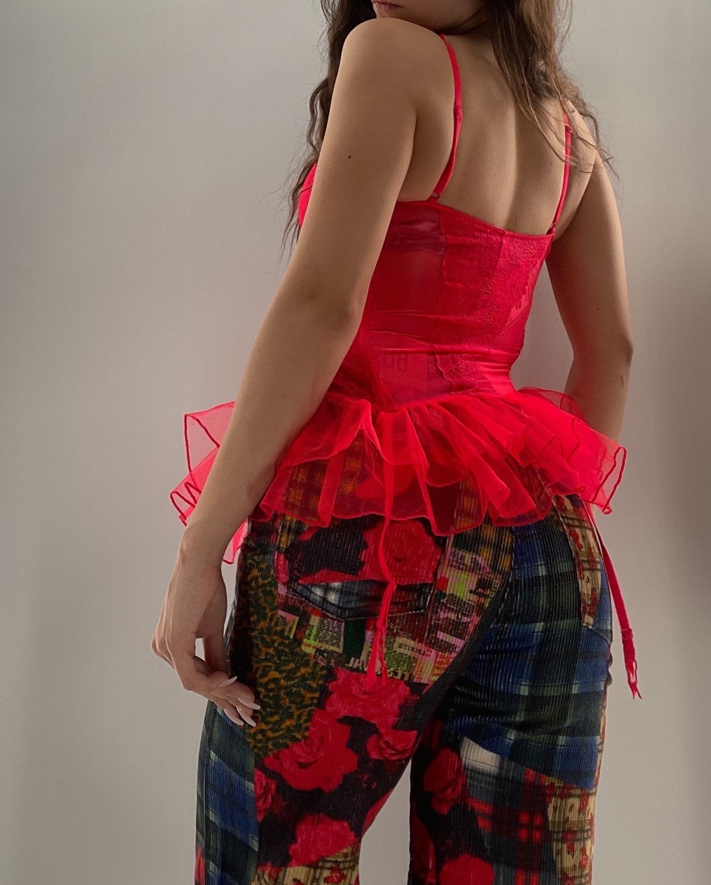 Vintage Victoria’s Secret Red Mesh/Lace/Tule Corset (34C)