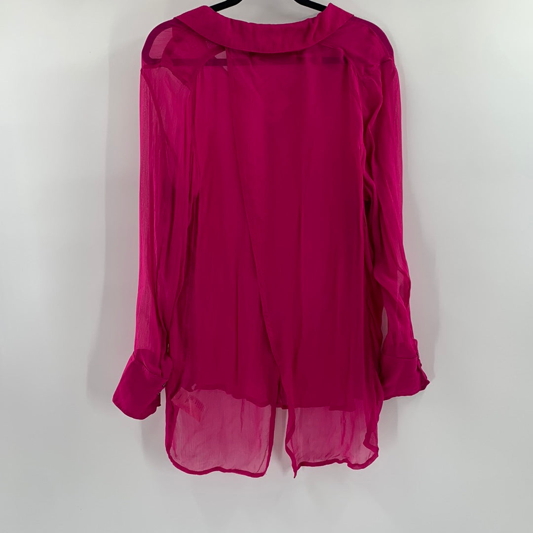 Free People fuchsia Sheer Button Up (XS)