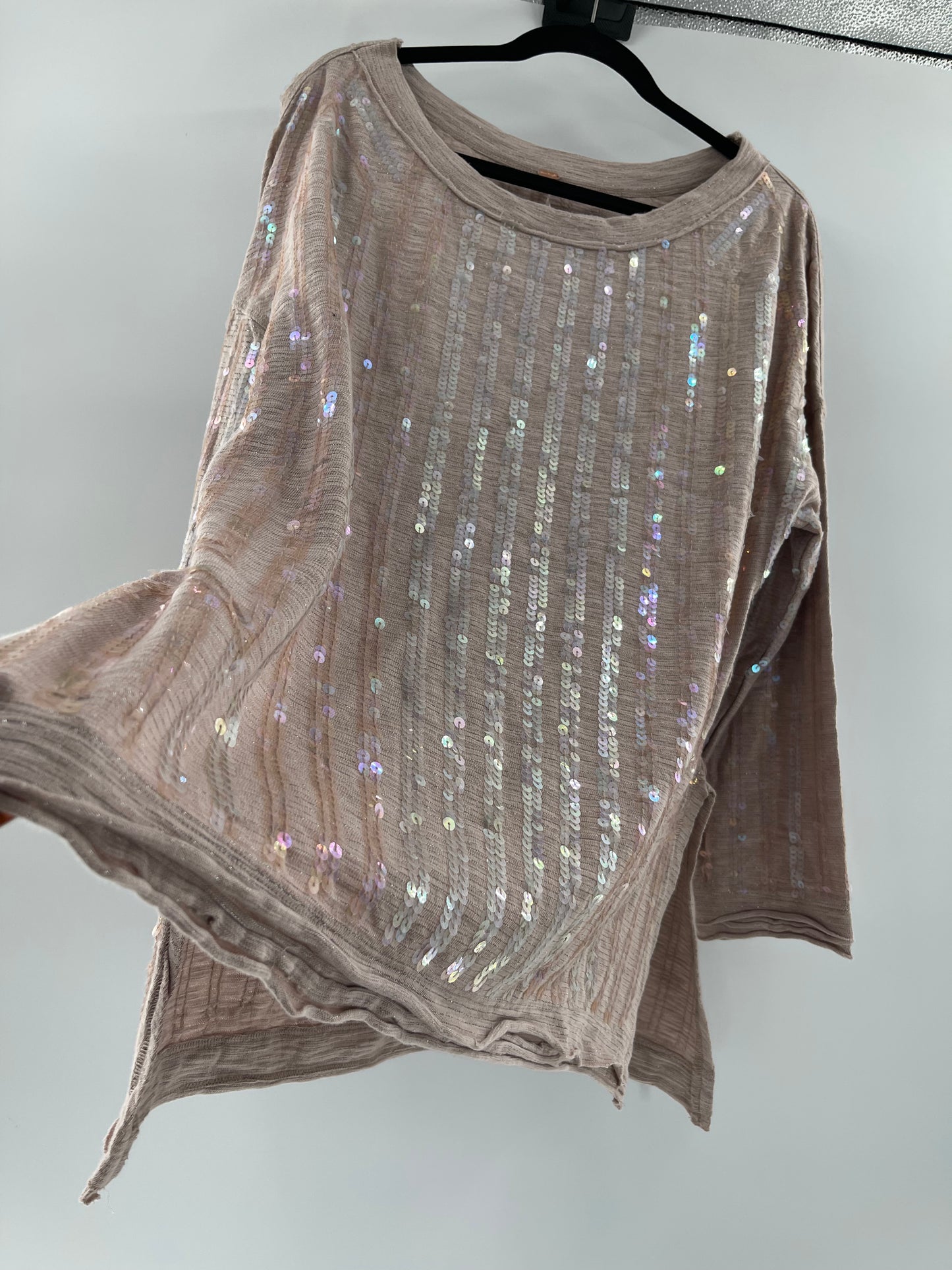 Free People Dusty Pink Sequin Sweater (Small)