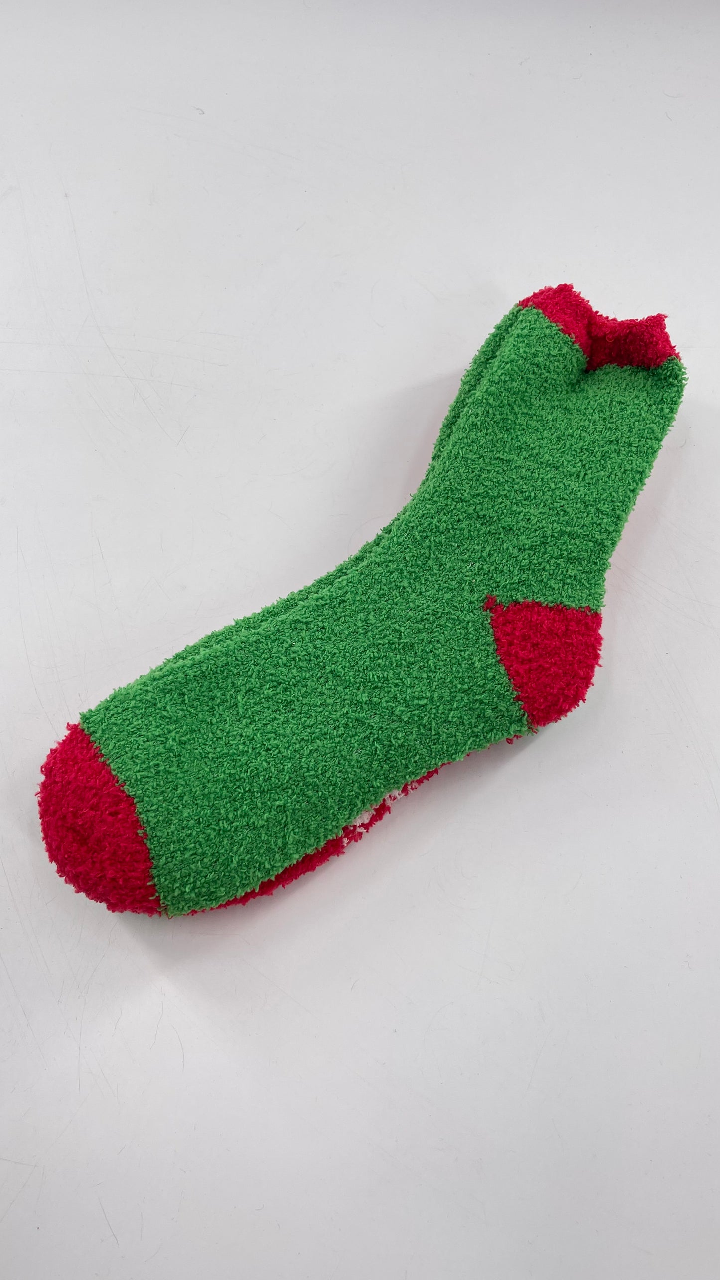 Festive Fuzzy Christmas Color Block Red Green Socks (Sz 8-12)